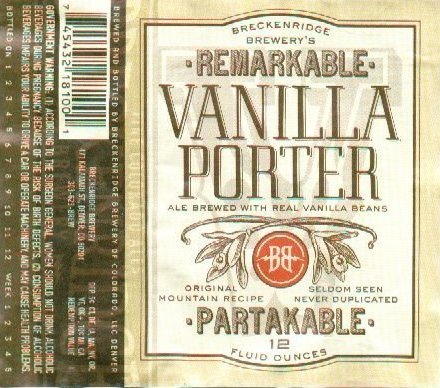 Breckenridge BB Vanilla Porter beer Label Full Size