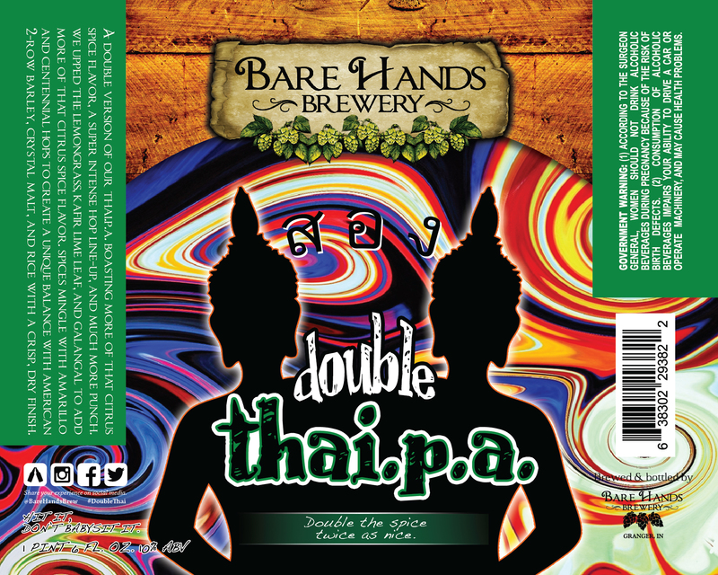 Bare Hands Double Thai.P.A. beer Label Full Size