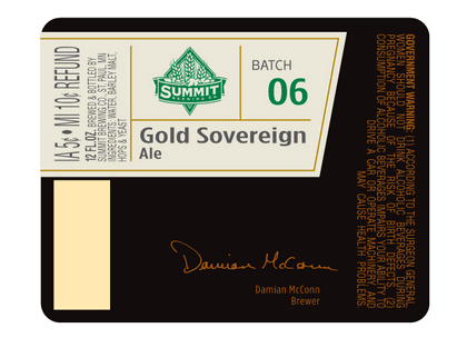 Summit Gold Sovereign Ale Dry Hopped With Fuggles beer Label Full Size