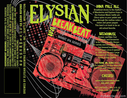 Elysian Manic IPA Series Breakbeat beer Label Full Size