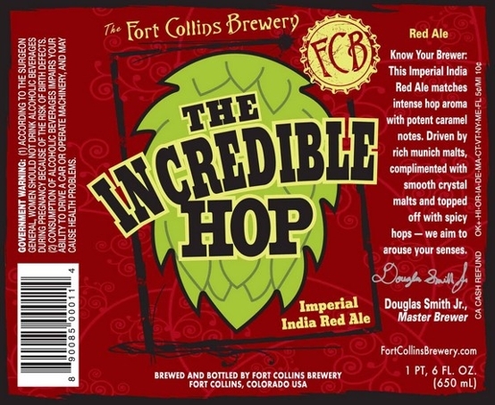 Fort Collins The Incredible Hop: Imperial Red Ale beer Label Full Size