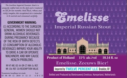 Emelisse Russian Imperial Stout Jack Daniels Barrel beer Label Full Size