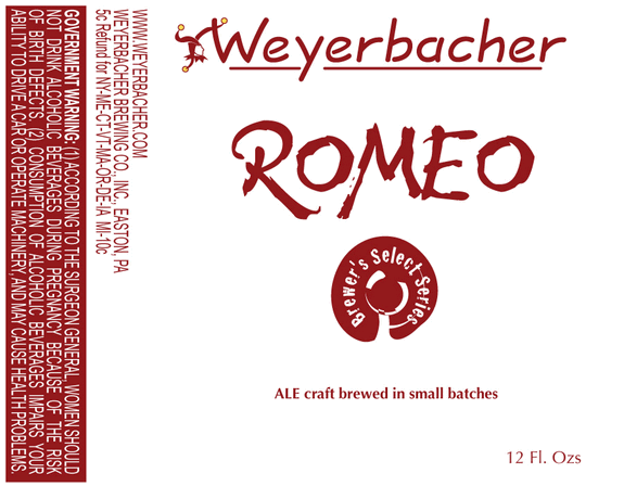 Weyerbacher Romeo beer Label Full Size