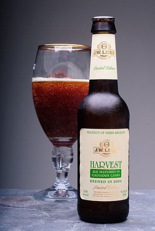 JW Lees Harvest Ale 2003 Calvado Cask beer Label Full Size