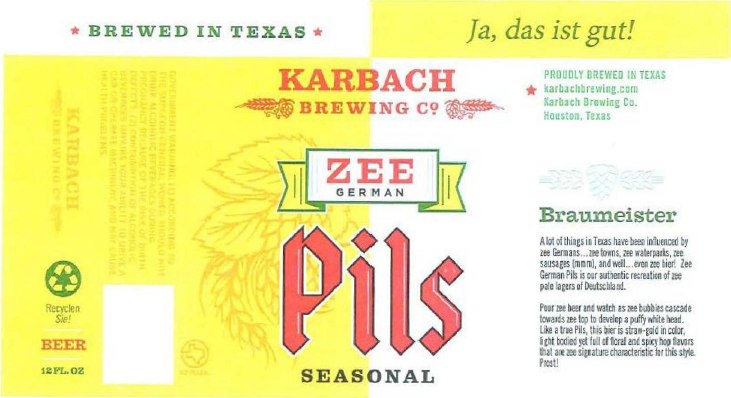 Karbach Zee German Pils beer Label Full Size