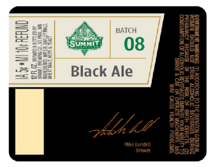 Summit Unchained #8: Black Ale beer Label Full Size