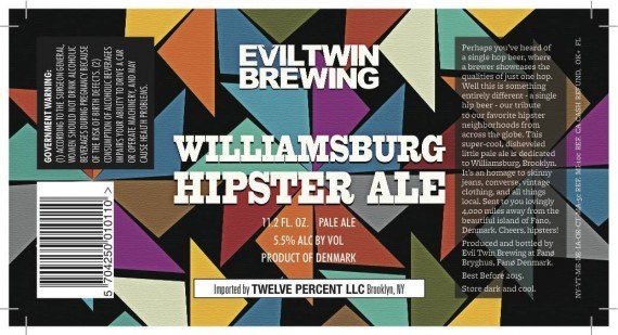 Evil Twin Williamsburg Hipster Ale beer Label Full Size