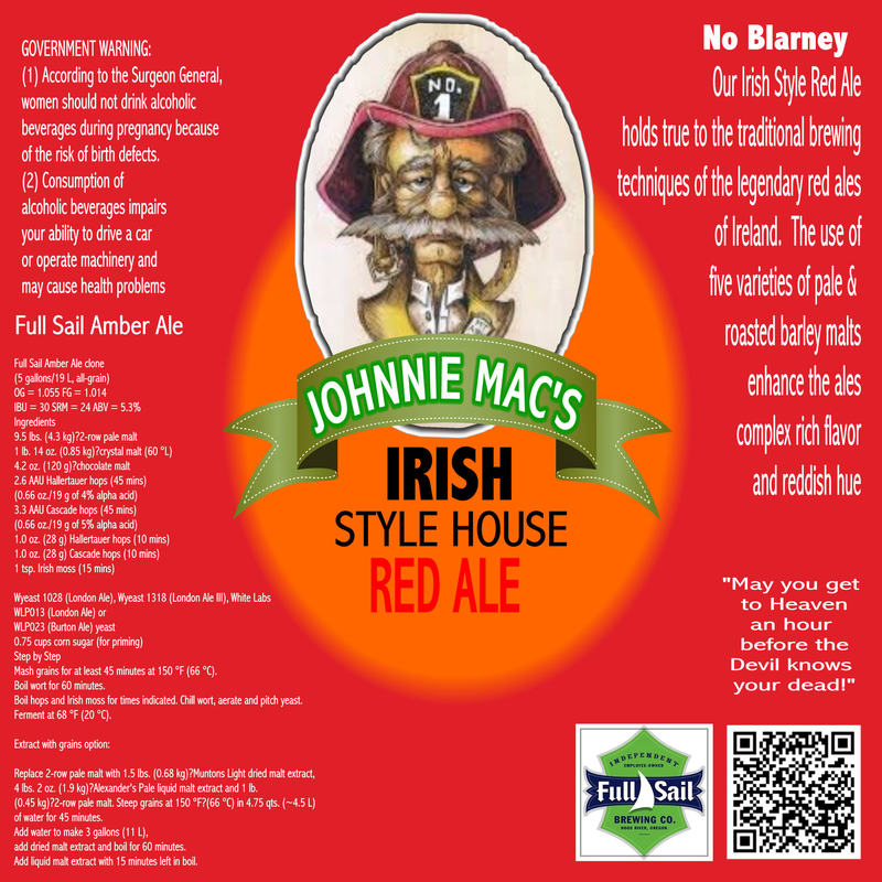 Johnnie MacCracken's Irish Amber House Ale beer Label Full Size