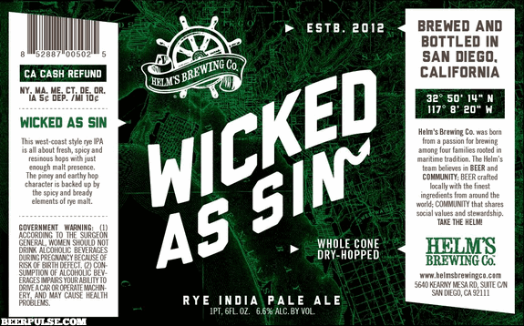 Helms Wicked as Sin IPA beer Label Full Size