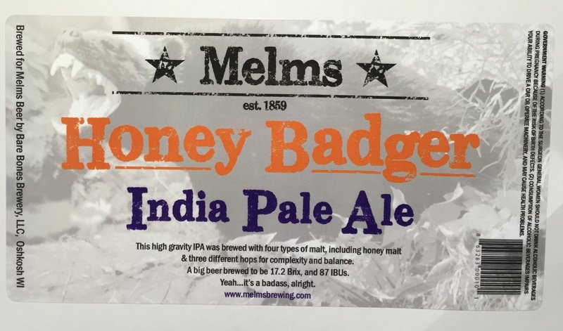 Melms Honey Badger IPA beer Label Full Size