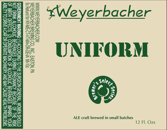 Weyerbacher Uniform beer Label Full Size