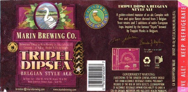 Marin Tripel Dipsea Belgian Style Ale beer Label Full Size