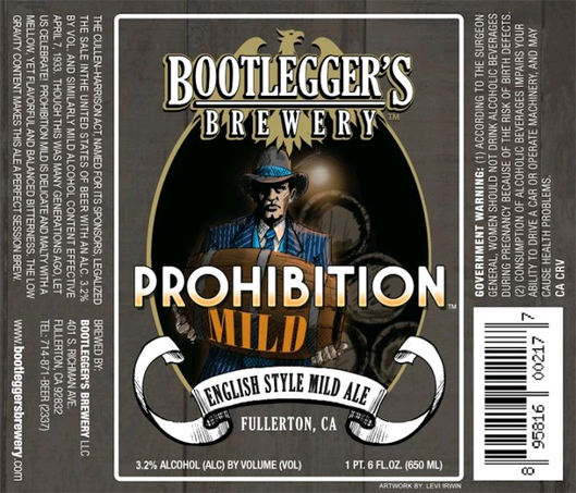 Bootlegger's Prohibition Mild Ale beer Label Full Size