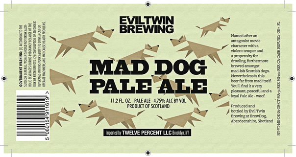 Evil Twin Mad Dog beer Label Full Size
