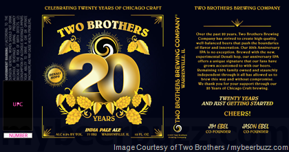 Two Brothers 20th Anniversary IPA beer Label Full Size