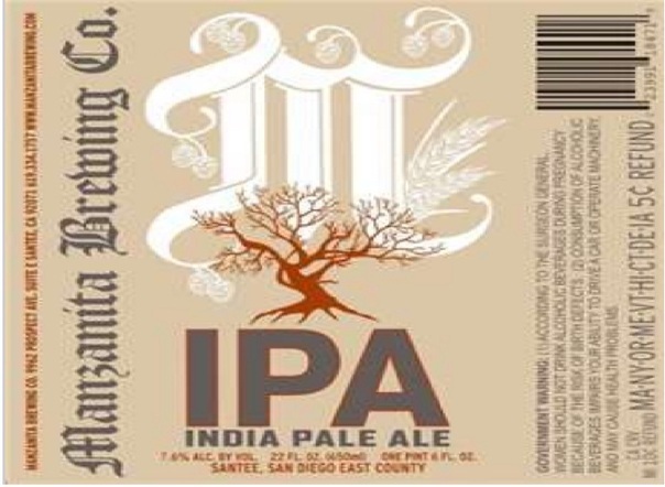 Manzanita IPA beer Label Full Size