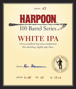 Harpoon 100 Barrel Series White IPA beer Label Full Size