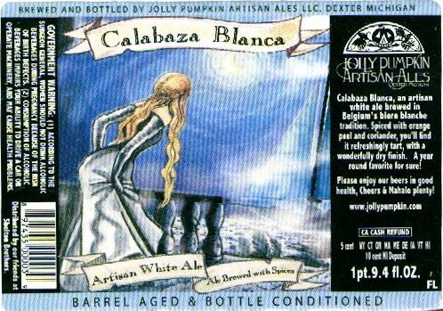 Jolly Pumpkin Calabaza Blanca 2010 beer Label Full Size