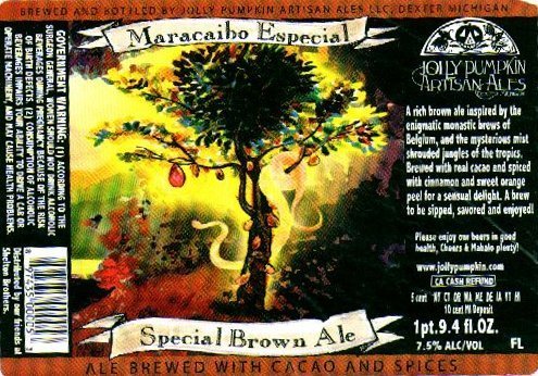 Jolly Pumpkin Maracaibo Especial 2009 beer Label Full Size