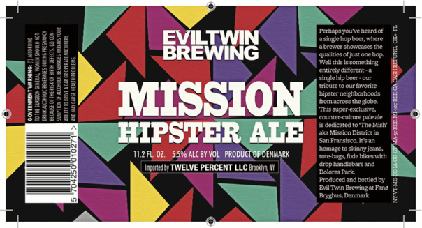 Evil Twin Mission Hipster Ale beer Label Full Size