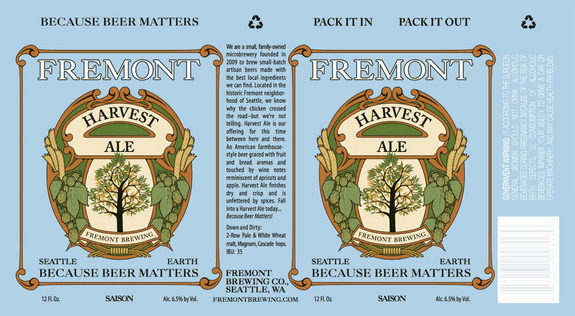 Fremont Harvest Ale beer Label Full Size