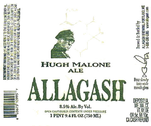 Allagash Hugh Malone 2011 beer Label Full Size