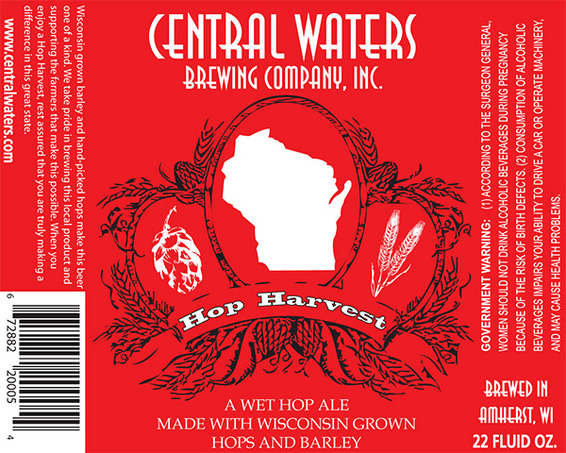 Central Waters Hop Harvest beer Label Full Size