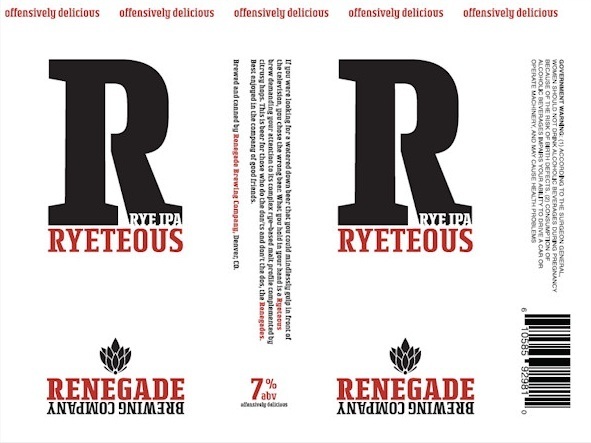 Renegade Ryeteous Rye IPA beer Label Full Size