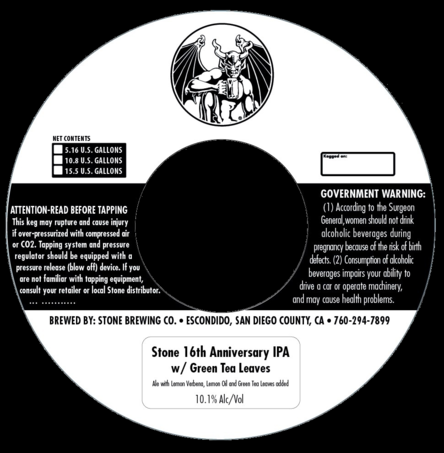Stone 16th Anniversary with Green Tea Leaves beer Label Full Size