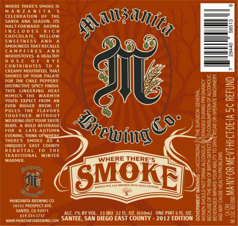 Manzanita Where There's Smoke beer Label Full Size