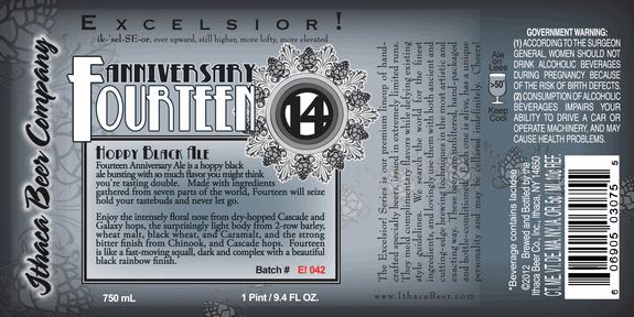 Ithaca Excelsior! Anniversary Fourteen beer Label Full Size