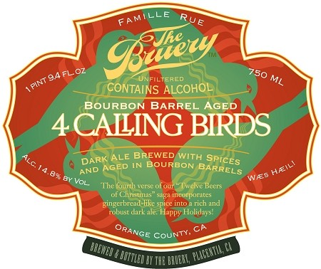 Bruery Barrel Aged 4 Calling Birds beer Label Full Size