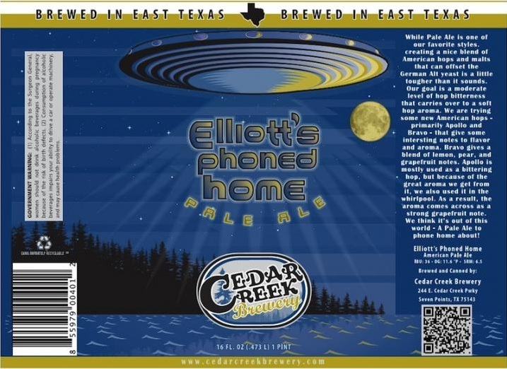 Cedar Creek Elliott's Phoned Home beer Label Full Size