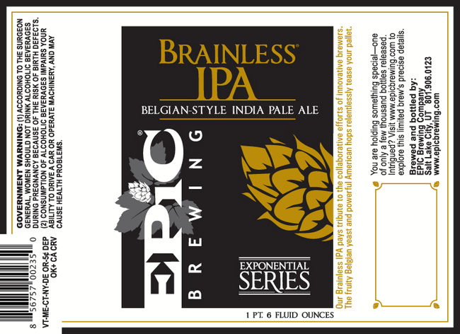Epic Brainless Belgian IPA beer Label Full Size