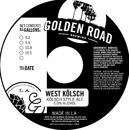 Golden Road West Kolsch beer Label Full Size
