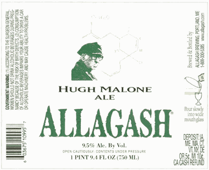 Allagash Hugh Malone 2012 beer Label Full Size