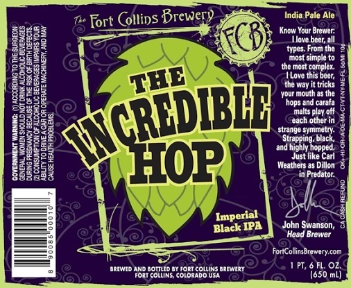Fort Collins The Incredible Hop: Imperial Black IPA beer Label Full Size