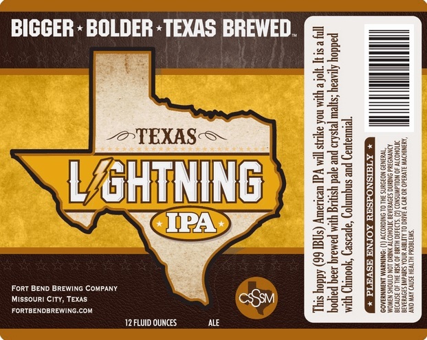 Fort Bend Texas Lightning IPA beer Label Full Size