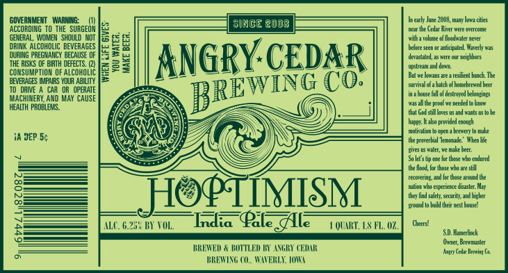 Angry Cedar Hoptimism beer Label Full Size