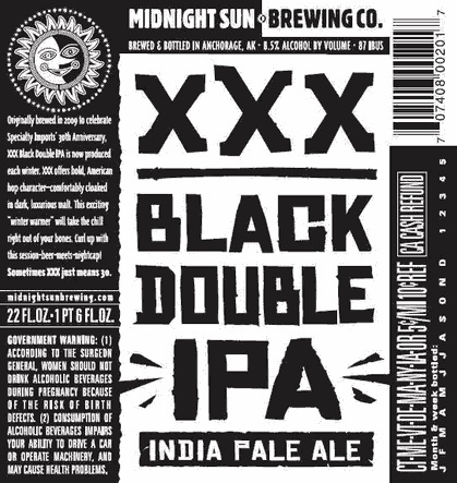 Midnight Sun Triple X beer Label Full Size
