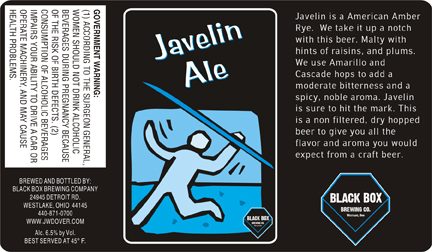 Black Box Javelin Ale beer Label Full Size