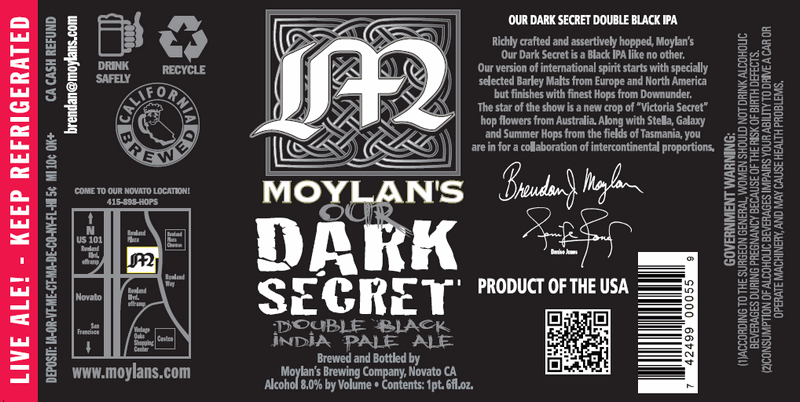 Moylan's Our Dark Secret beer Label Full Size