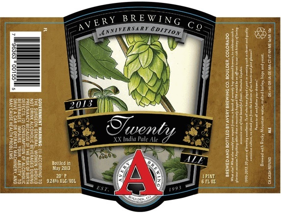 Avery 20th Anniversary XX beer Label Full Size