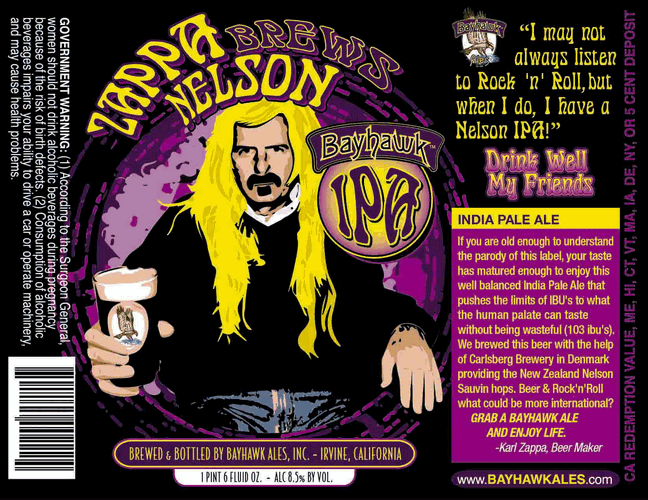 Bayhawk Zappa Brews Nelson IPA beer Label Full Size