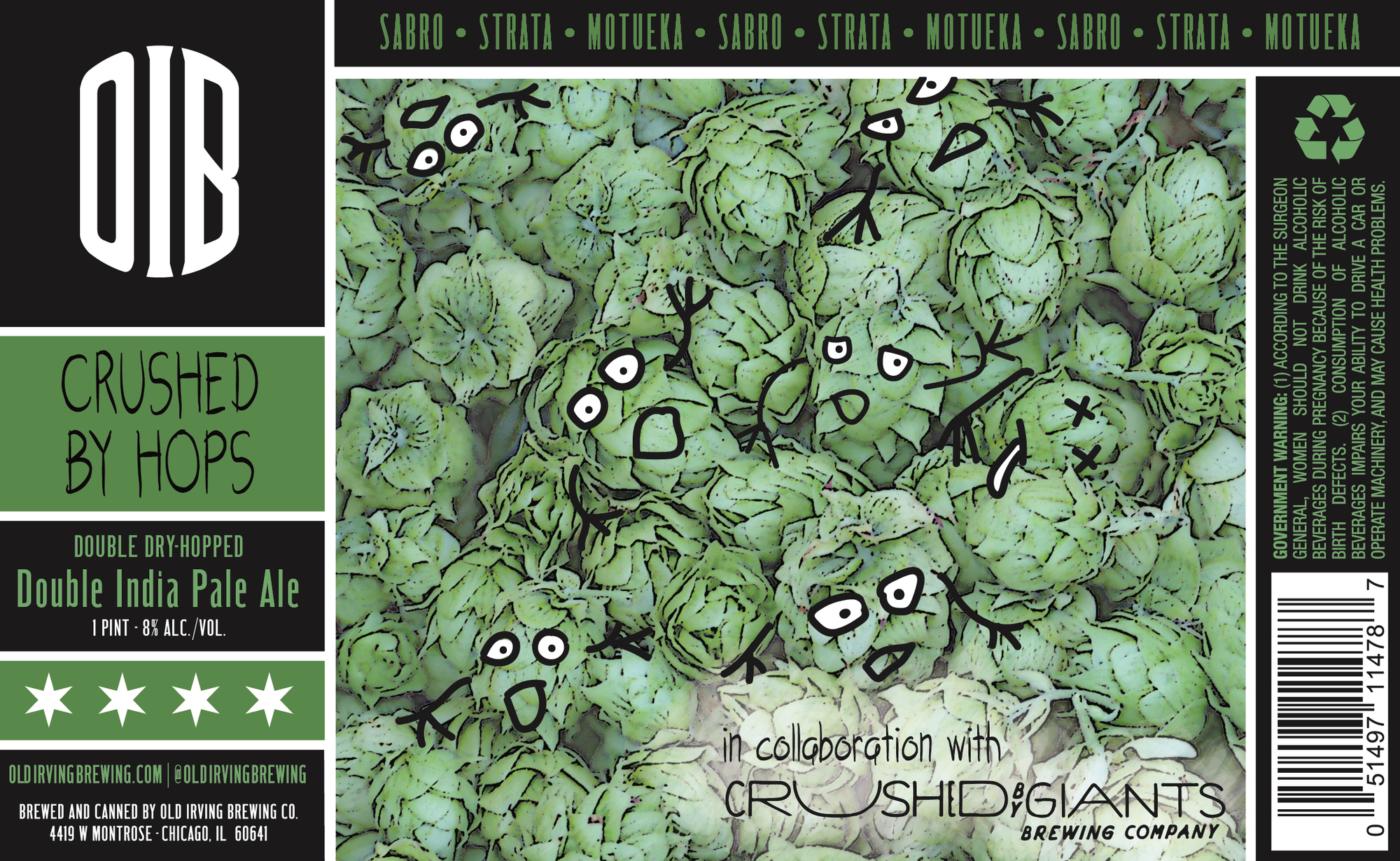 Old Irving Crushed By Hops beer Label Full Size