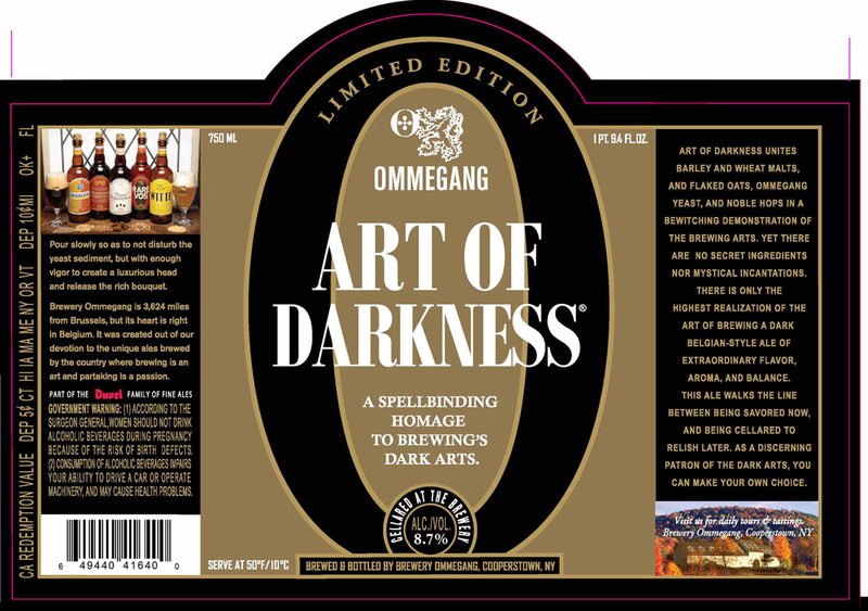 Ommegang Art of Darkness 2012 beer Label Full Size