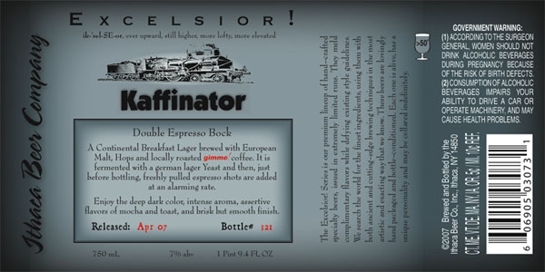 Ithaca Excelsior! Kaffinator beer Label Full Size