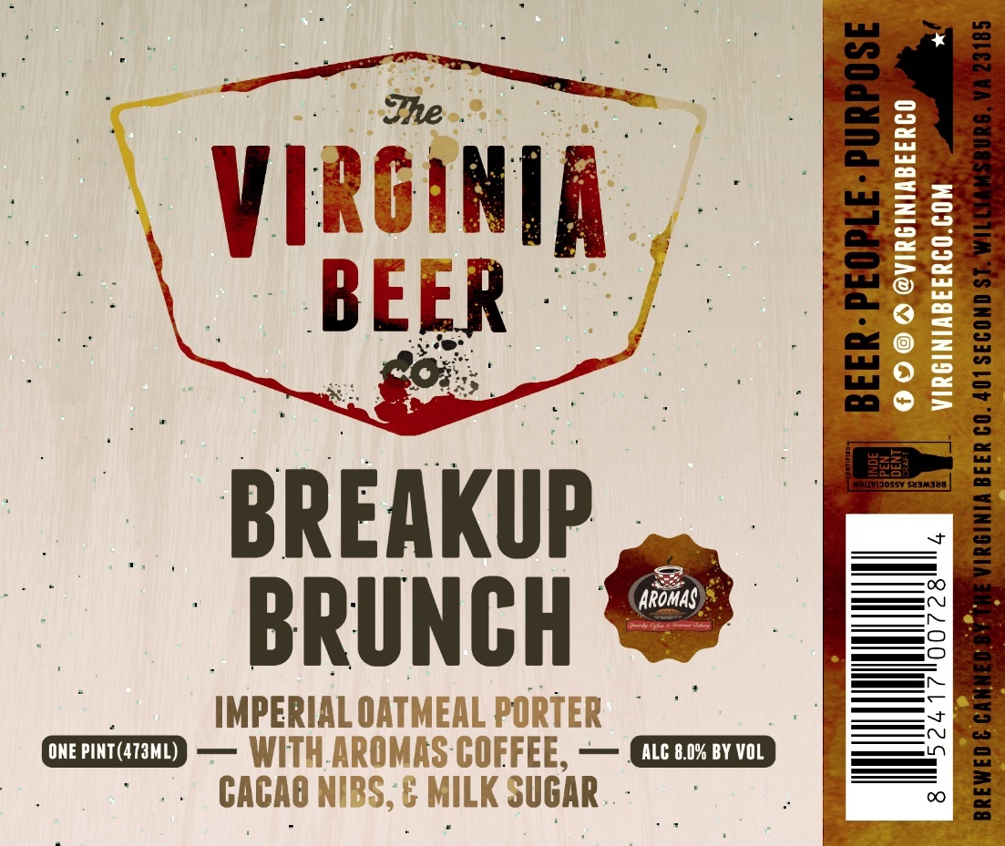 Virginia Beer Co. Breakup Brunch NITRO beer Label Full Size