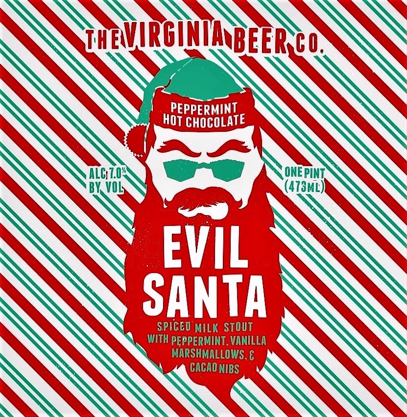 Virginia Beer Co. Peppermint Hot Chocolate Evil Santa beer Label Full Size