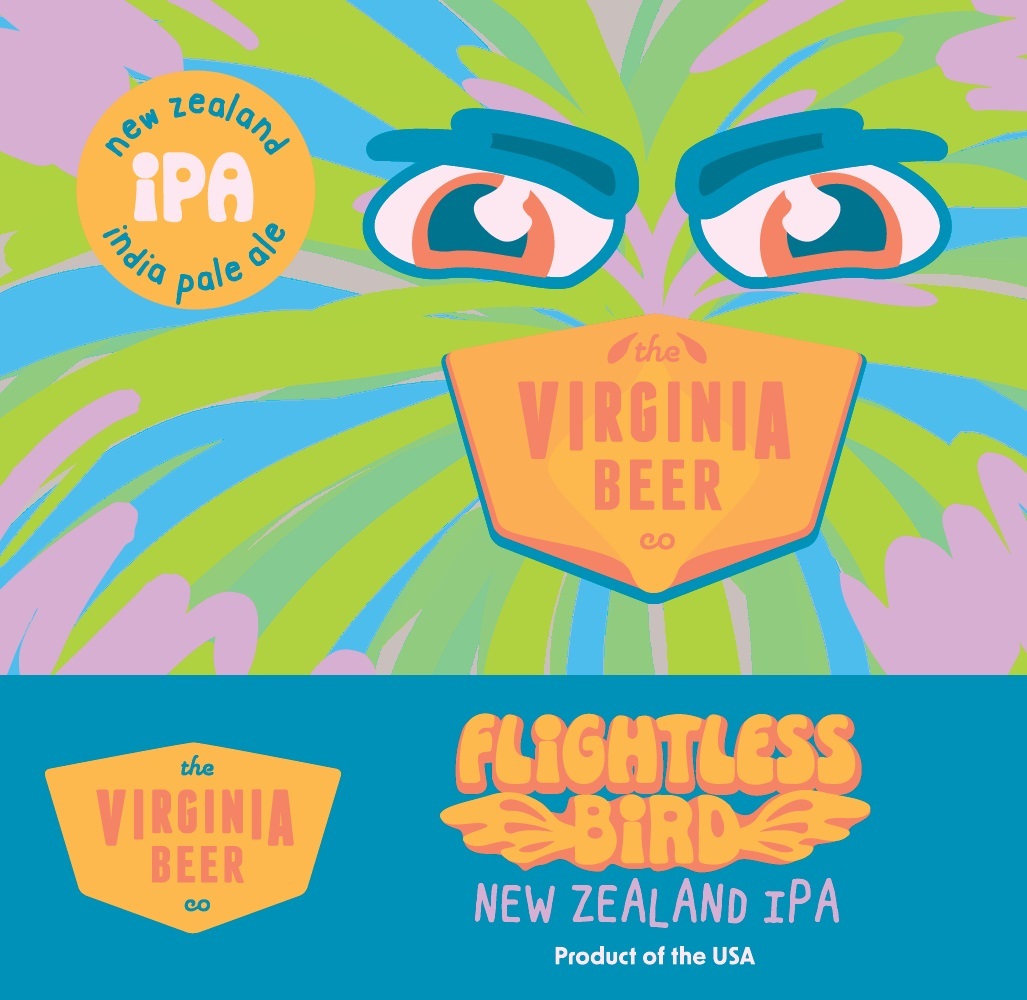 Virginia Beer Co. Flightless Bird New Zealand IPA beer Label Full Size